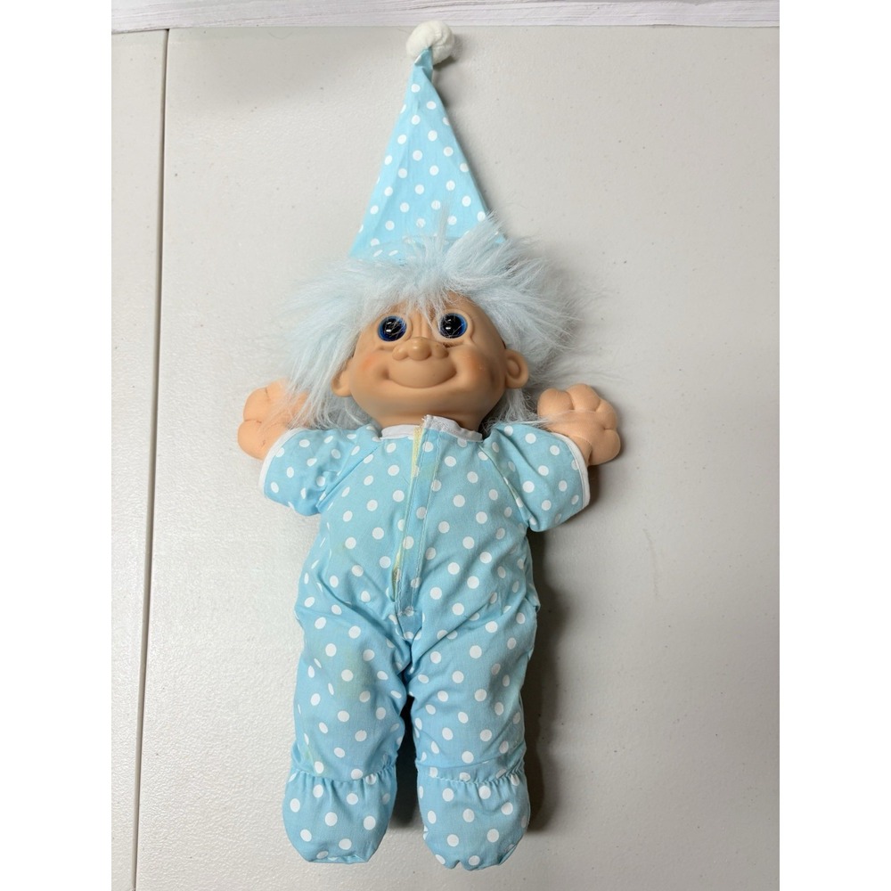 90s‎ Vintage Large Russ Troll Doll - Blue Hair, Blue Eyes, Bedtime Pajamas